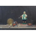 AR Daniel J. Duffy (1878- c.1945) Still life with Chinese figure and goldfish bowl oil on canvas,