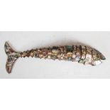 An articulated model of a fish, with mother of pearl scales, 41cm long