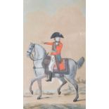 19th century European School Napolean 1st on Horseback watercolour, with verre eglomise glass