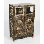 A Chinese lacquer side cabinet, late 19th/ early 20th century, fitted with a pair of glazed cupboard