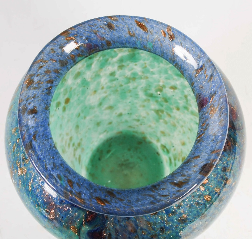 A Monart vase, shape GF, mottled blue, purple and green glass with coloured inclusions and three - Image 3 of 6