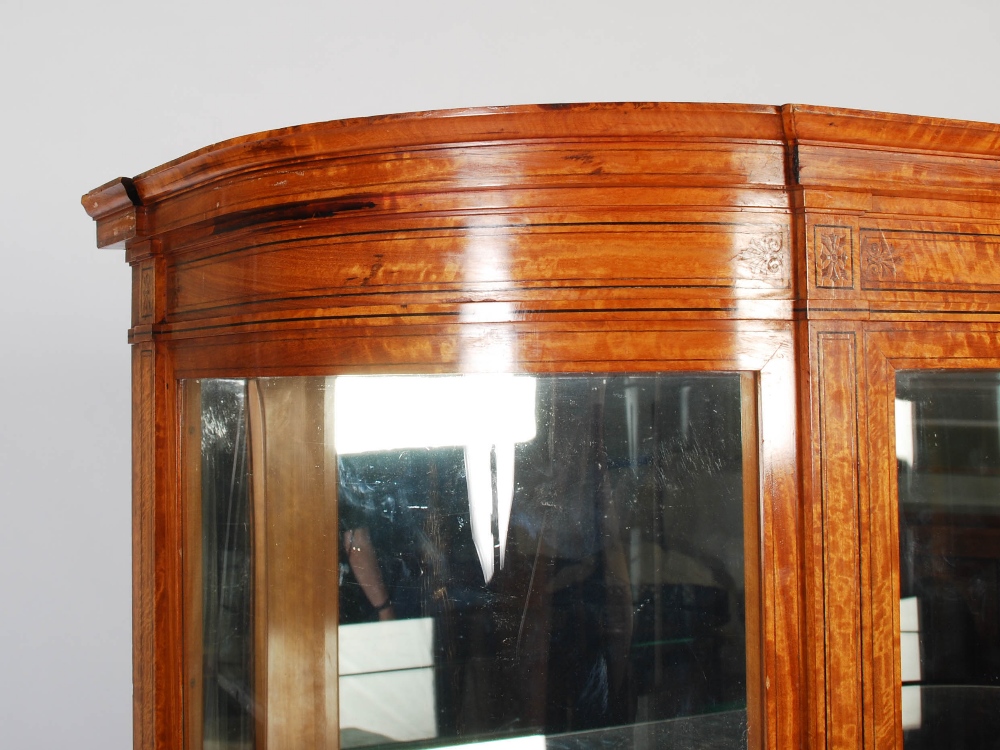 A late 19th century satinwood and ebony lined display cabinet on stand, the moulded cornice above - Image 2 of 7