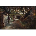 William W. Sellers (fl. 1885-1889) Summer lane with water carrier oil on board, signed and dated '88