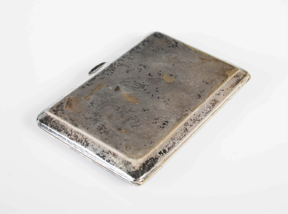 A late 19th/ early 20th century electroplate and guilloche enamel cigarette case, the hinged cover - Image 2 of 4