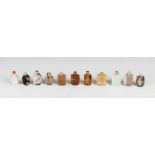 A collection of eleven Chinese cut and polished stone snuff bottles, Qing Dynasty and later, various