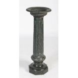 A late 19th/ early 20th century green marble column with green patinated bronze tazza top, the