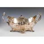 A large presentation Continental Art Nouveau silver twin handled wine cooler/ jardiniere, with