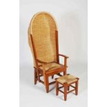 An Orkney Chair, 20th century, the woven back with canopy top above woven drop-in seat with scroll