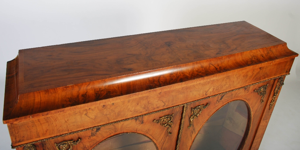 A Victorian walnut and gilt metal mounted credenza, the rectangular top and plain frieze above two - Image 4 of 6