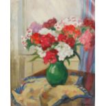 Lilian L. Ogilvie APRMS (fl.1924-1945) Still life with Sweet William in a green vase oil on