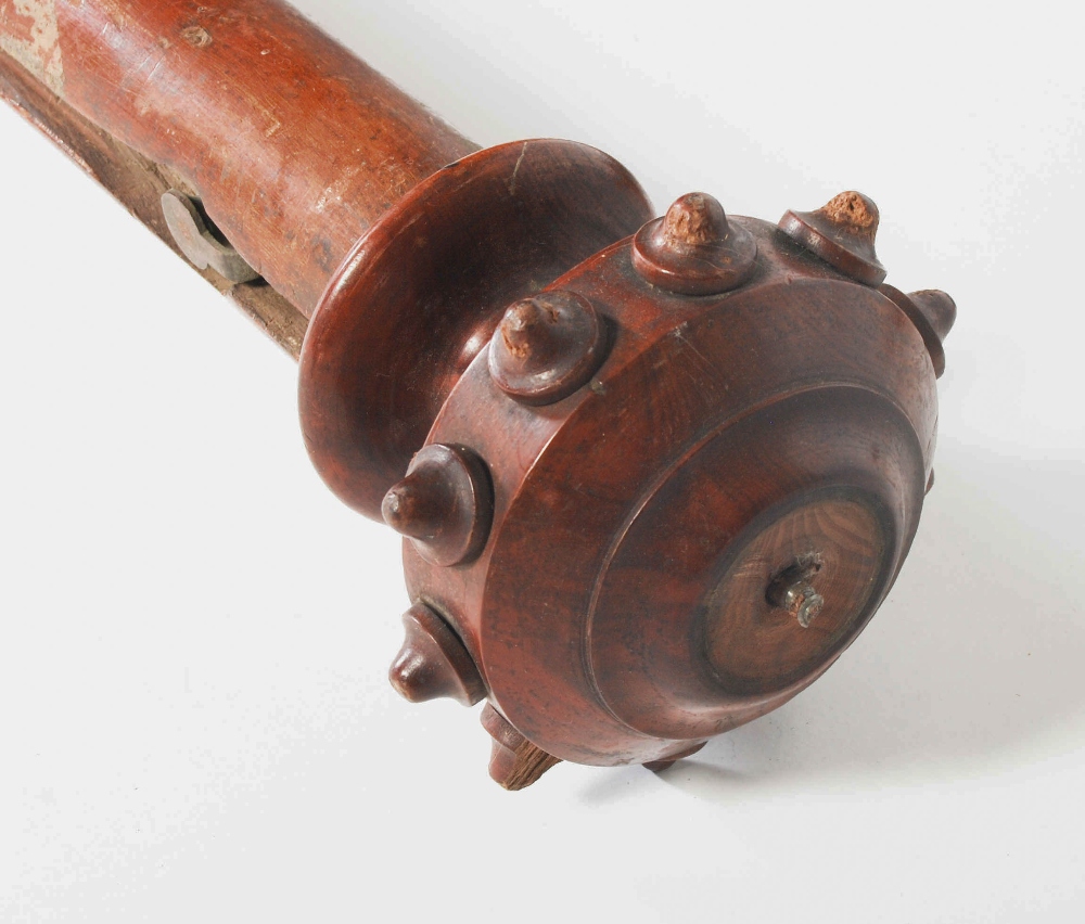 A pair of 19th century mahogany curtain poles and rings, the circular end with faux stud detail, - Image 4 of 5