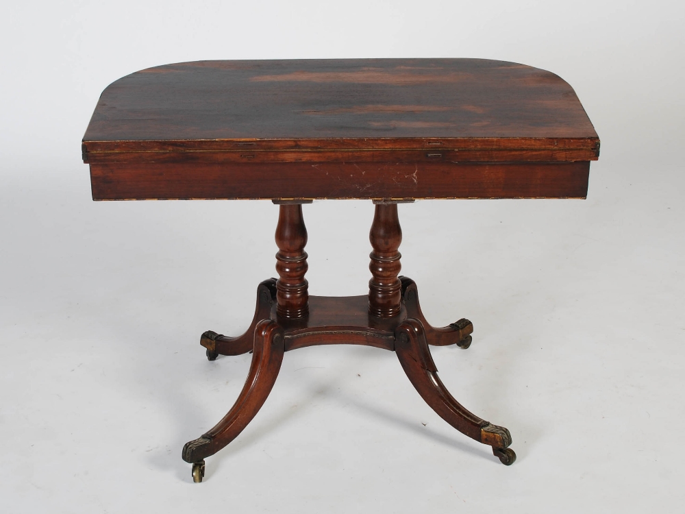 An early 19th century rosewood, boxwood lined and gilt metal pedestal games table, the hinged D- - Image 7 of 7