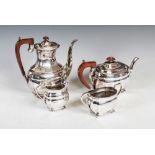 A mid 20th century silver four piece tea and coffee service, Sheffield, 1972, makers mark R&B,