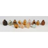 A collection of thirteen Chinese polished stone snuff bottles, Qing Dynasty and later, various