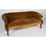 A 19th century rosewood Chesterfield type sofa, the button down velvet upholstered back and stuff-