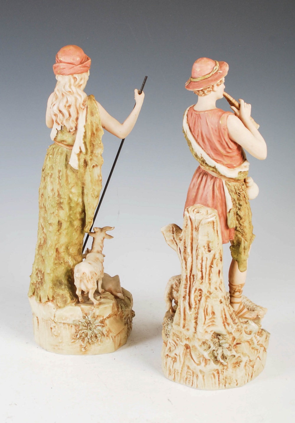 A pair of Royal Dux figure groups, male shepherd and female goat herder, applied and impressed - Image 2 of 6