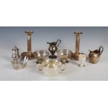 A collection of silver, to include; a pair of candlesticks, Birmingham, 1928, makers mark of A&J