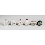 A collection of six Chinese porcelain seal and character marked snuff bottles, Qing Dynasty and