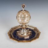 An Official Oman silver and lapis lazuli Presentation covered chalice, the chalice with hinged