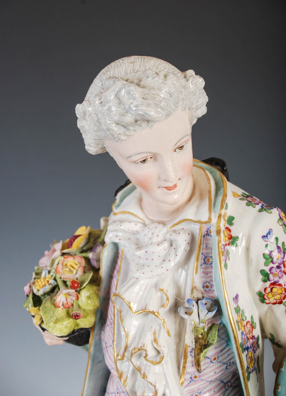 A pair of late 19th century Dresden porcelain figures, the male modelled standing holding a rose - Image 4 of 6