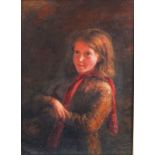 Hugh Cameron RSA RSW ROI (1835-1918) The red scarf, half length portrait of a girl oil on canvas,