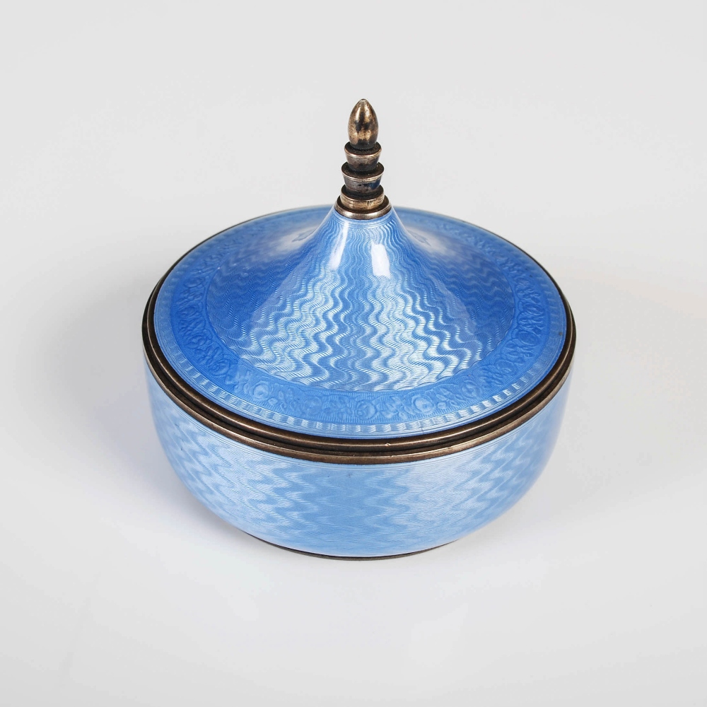 David Andersen, an early 20th century Norwegian silver gilt and blue guilloche enamel circular box