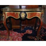 A 19th Century Boulle style games table, the hinged serpentine top with premiere partie decoration