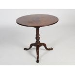 A George III mahogany birdcage snap-top occasional table, the circular top on hinged birdcage