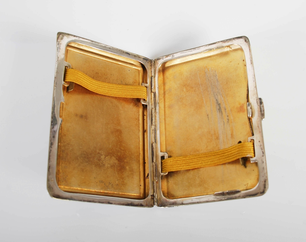 A late 19th/ early 20th century electroplate and guilloche enamel cigarette case, the hinged cover - Image 3 of 4