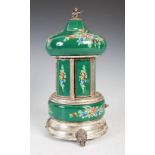 A late 19th/ early 20th century Continental novelty enamel musical cigarette dispenser, with six