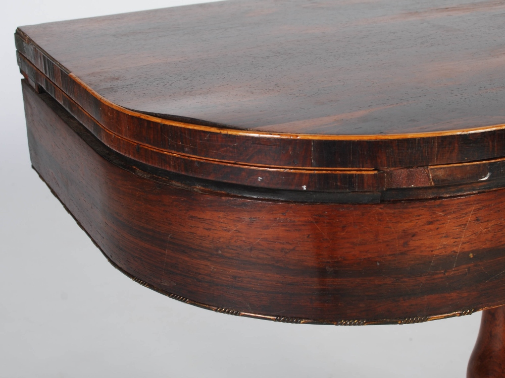 An early 19th century rosewood, boxwood lined and gilt metal pedestal games table, the hinged D- - Image 4 of 7