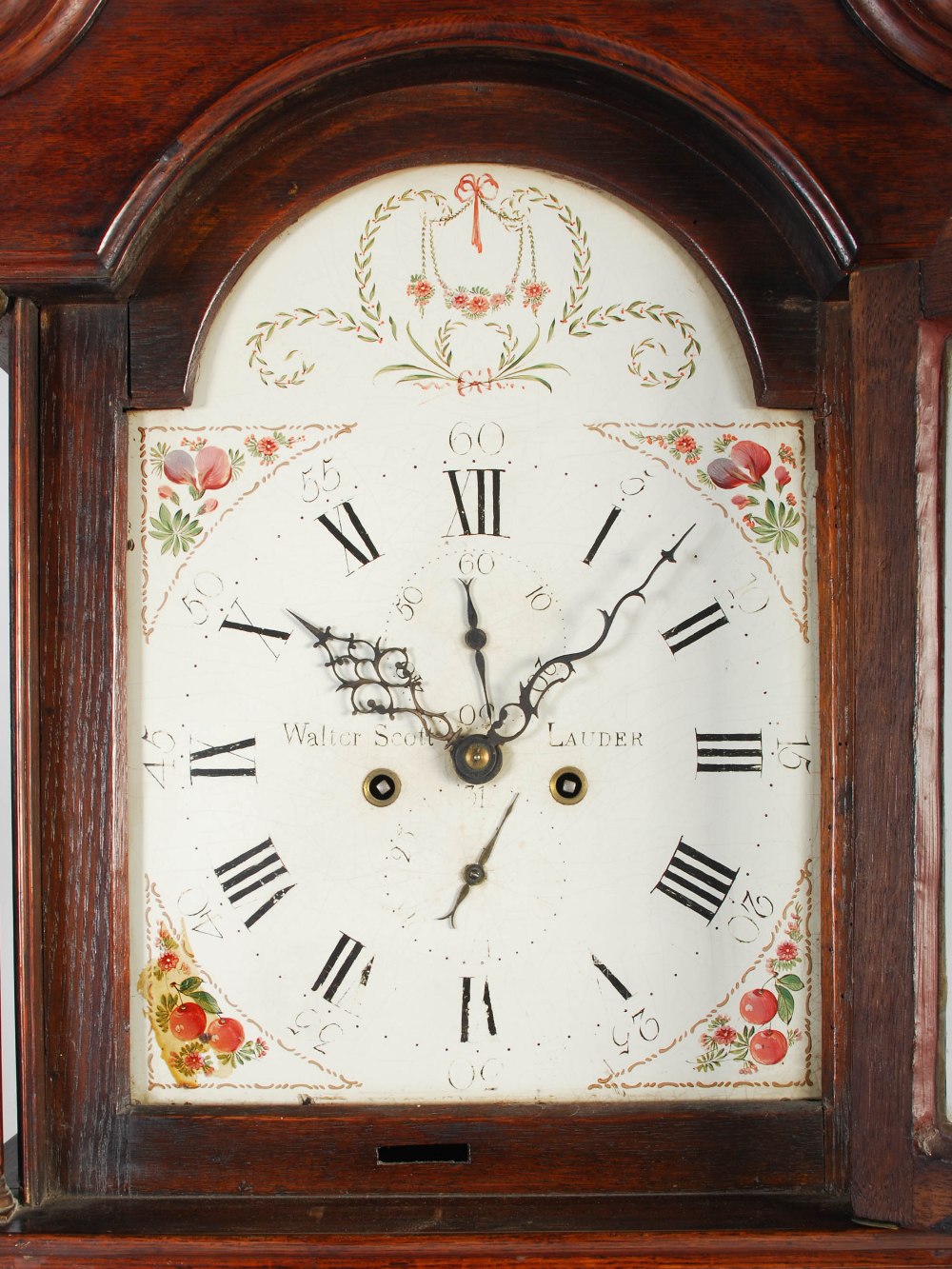 A George III oak longcase clock, Walter Scott, Lauder, the enamelled dial with Arabic and Roman - Image 2 of 9