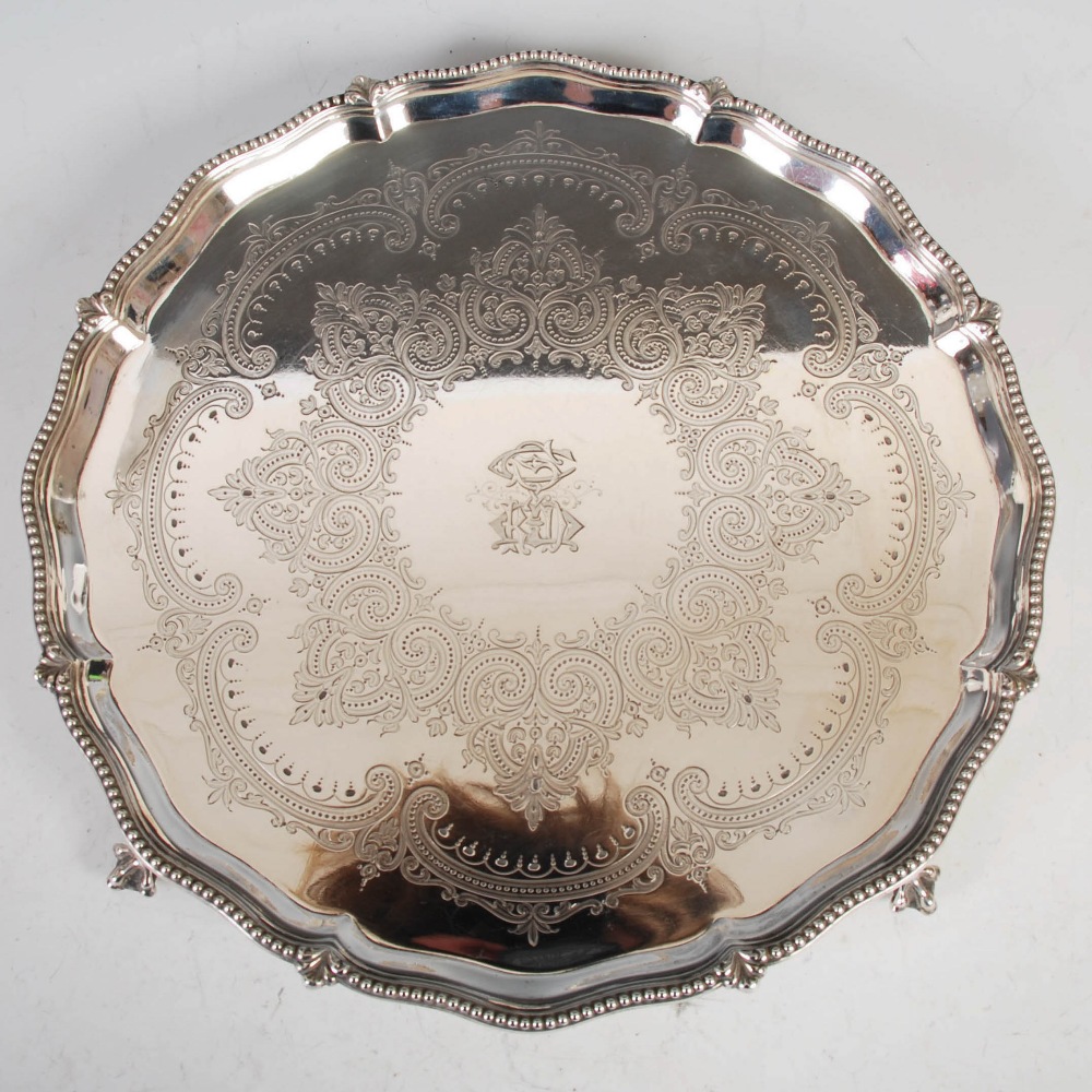 A Victorian silver salver, London, 1875, makers mark of JB over EB, of shaped circular form with - Image 2 of 6