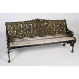 Attributed to Coalbrookdale, a cast iron garden bench in the Nasturtium pattern, with slatted wooden