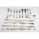 A collection of 19th century silver flatware, to include; a set of seven Victorian silver table