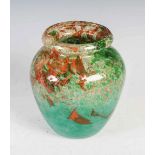 A Monart vase, probably shape QB, mottled greens and orange with gold coloured inclusions, 18cm