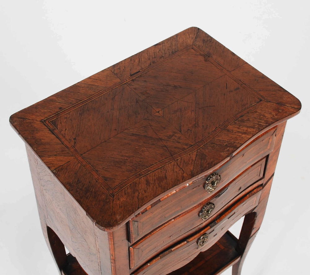 A late 19th century French kingwood occasional table, the shaped rectangular top above three shallow - Image 2 of 6