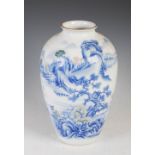 A Japanese Fukagawa porcelain vase, late Meiji/ Taisho Period, decorated with pavilion on a