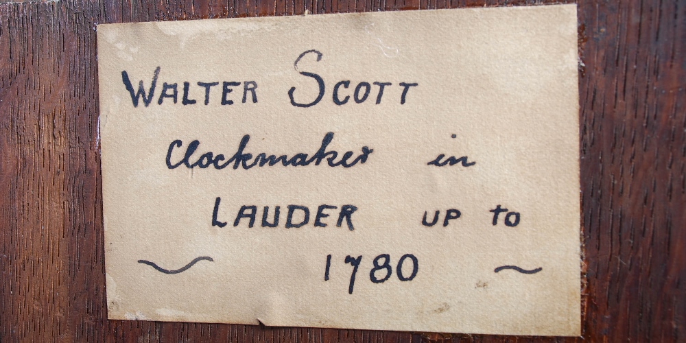 A George III oak longcase clock, Walter Scott, Lauder, the enamelled dial with Arabic and Roman - Image 6 of 9