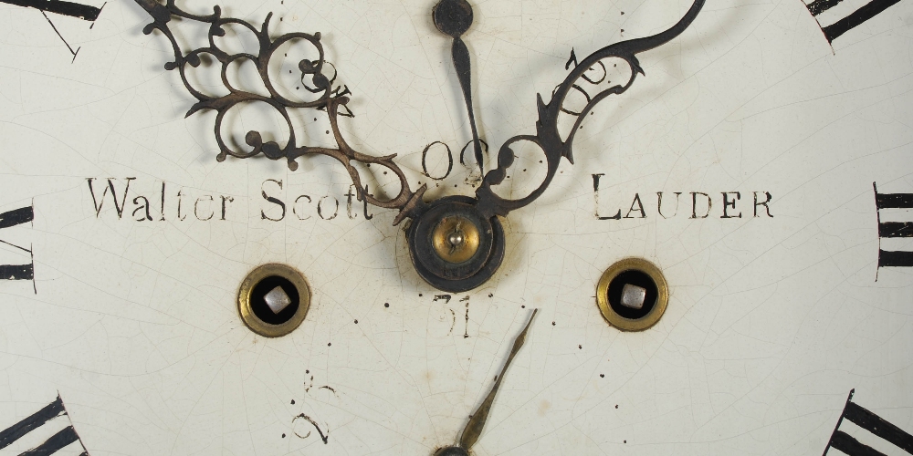 A George III oak longcase clock, Walter Scott, Lauder, the enamelled dial with Arabic and Roman - Image 3 of 9