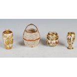 A collection of Japanese Satsuma pottery, Meiji Period, to include a reticulated basket, painted