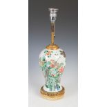 A Chinese porcelain famille verte jar converted to a table lamp, Qing Dynasty and later, the