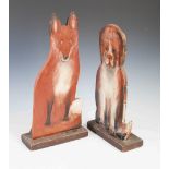 Two early 20th century Country House dummy boards, one a fox, 52cm high x 26cm wide, the other a