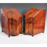 A pair of George III mahogany and ebony lined knife boxes, one with later four division interior,