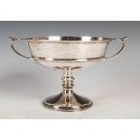 An Edwardian silver twin handled tazza in the Arts & Crafts style, Sheffield, 1905, makers mark of