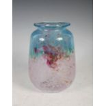 A Monart vase, shape FF, mottled blue, green and purple to pink glass with gold coloured