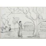 AR Sir William MacTaggart PPRSA RA FRSE HonRSW LLD (1903-1981) Lady with parasol graphite