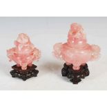 Two Chinese rose quartz censers and covers, Qing Dynasty, the larger censer and cover with shishi