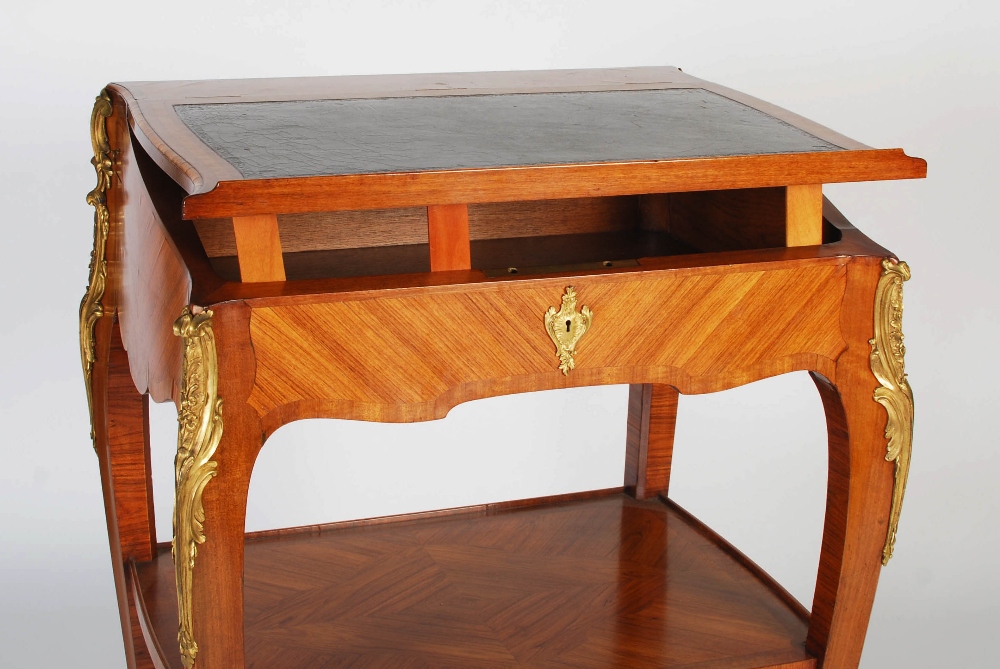 A kingwood and gilt metal mounted lectern in the Rococo style, the hinged rectangular top with green - Image 3 of 6