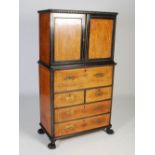A 19th century Indo-Colonial amboyna, ebony and ivory lined campaign secretaire two-part bookcase,
